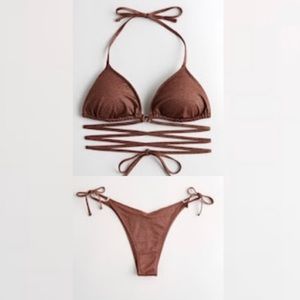 NEW Hollister Shine Wrap String Triangle Bikini Top Size M top Size L bottom set